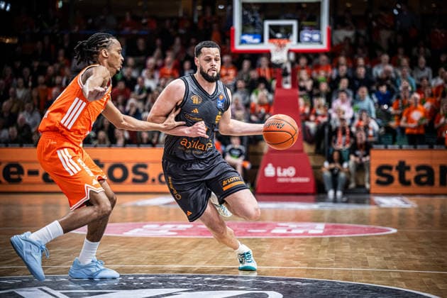 1 Basketball Bundesliga, easyCredit BBL, Season 2025 2026, Men, Main Round, 25 Matchday, 21 03 2026, RASTA Vechta NINERS Chemnitz Jordan Schakel 8 NINERS Chemnitz in action Vechta RASTA Dome Lower Saxony Germany