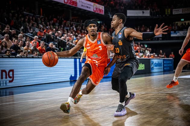 1 Basketball Bundesliga, easyCredit BBL, Season 2025 2026, Men, Main Round, 25 Matchday, 21 03 2026, RASTA Vechta NINERS Chemnitz Malik Parsons 3 RASTA Vechta in action Vechta RASTA Dome Lower Saxony Germany