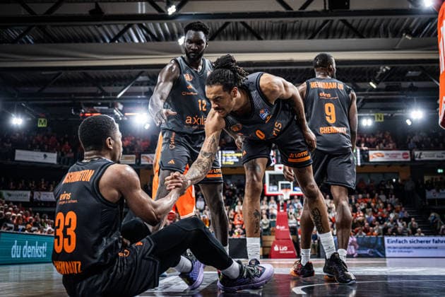 1 Basketball Bundesliga, easyCredit BBL, Season 2025 2026, Men, Main Round, 25 Matchday, 21 03 2026, RASTA Vechta NINERS Chemnitz Kevin Yebo 0 NINERS Chemnitz during the game Vechta RASTA Dome Lower Saxony Germany