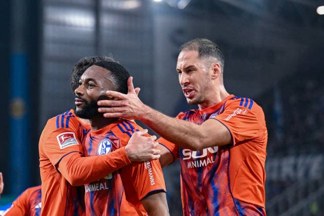 21 03 2026, Football, 2 Bundesliga, Season 2025 2026, Matchday 26, SV Darmstadt 98 FC Schalke 04, Moussa Sylla FC Schalke 04 celebrates the goal for 0 1, Nikola Katic FC Schalke 04 xRHR PHOTO YYx Copyright: KROEGER RHR-FOTOx RHR-FOTO YY