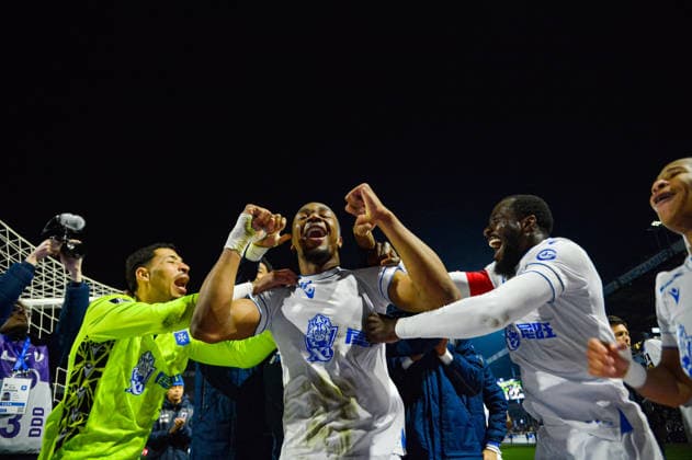 FOOTBALL : AJ Auxerre vs Stade Brestois 29 - Ligue 1 - JournÃ e 27 - 21 03 2026 Joie des joueurs de l™AJ Auxerre apres la victoire contre le Stade Brestois AuxerreFrance  Copyright: xBaptistexAutissierx
