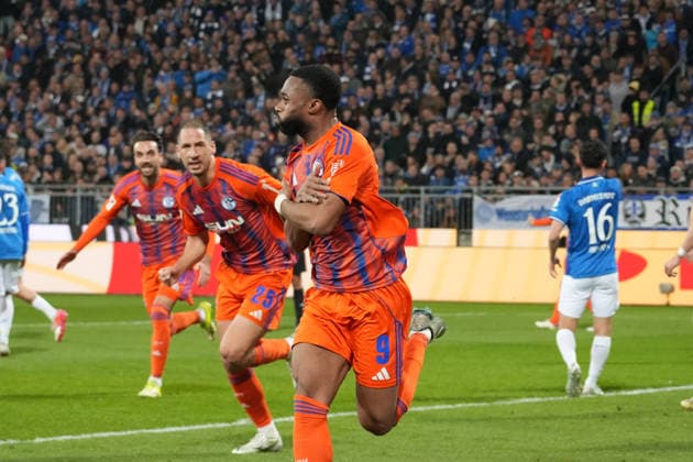 Germany Soccer 2 Bundesliga 2025 26, 27 Matchday SV Darmstadt 98 vs FC Schalke 04 Merck Stadion am Böllenfalltor Goal celebration after the 1 0 for FC Schalke 04 by Moussa Sylla Schalke 04, 9 Copyright: xLennxLuebbersx