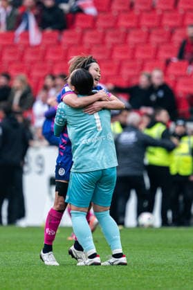 Goalkeeper Mamik Matsumoto 1 FSV Mainz 05, 01 celebrates with Yurina Imai 1 FSV Mainz 05, 14 , GER, VfB Stuttgart vs 1 FSV Mainz 05, Football, Women, 2 Bundesliga, Matchday 20, Season 2025 2026, 21 03 2026, GER, VfB Stuttgart vs 1 FSV Mainz 05, Football, Women, 2 Bundesliga, Matchday 20, Season 2025 2026, 21 03 2026 Stuttgart Copyright: xEibner-Pressefoto ChristianxLangx EP_CLG