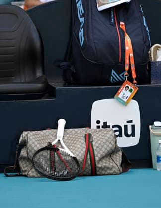 March 21, 2026, Miami Gardens, Florida, USA: Jannik Sinner (ITA) Gucci tennis bag, during 2nd round Menâ€⠢s Singles match at the Miami Open on March 21, 2026, at Hard Rock Stadium in Miami Gardens, Florida. 2026 Miami Open, Miami Gardens, USA - 21 Mar 2026 - ZUMAsd3_ 20260321_znp_sd3_029 Copyright: xMichelexEvexSandbergx