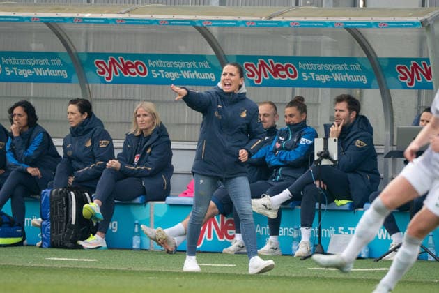 SINSHEIM, GERMANY - MARCH 21: TSG Hoffenheim Frauen Headcoach Theodoros Dedes during the Google Pixel Frauen-Bundesliga between TSG Hoffenheim and VfL Wolfsburg at Dietmar-Hopp-Stadion on March 21, 2026 in Sinsheim, Germany. (Photo by Qianru Zhang Press Photo) Copyright: xQianruxZhang SPPx Sportspressphoto_SPR115542