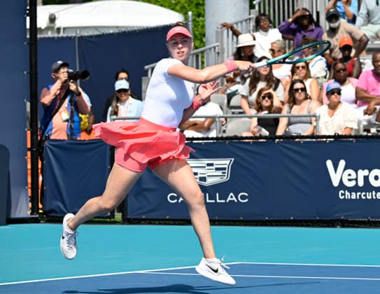 March 21, 2026, Miami Gardens, Florida, USA: TALIA GIBSON (AUS), plays against Naomi Osaka (JPN), in a womenâ€⠢s singles second-round match at the Miami Open on March 21, 2026, at Hard Rock Stadium in Miami Gardens, Florida. Gibson defeated Osaka 7-5, 6-4. Miami Gardens USA - ZUMAsd3_ 20260321_znp_sd3_102 Copyright: xMichelexEvexSandbergx