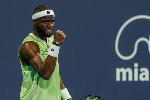 March 21, 2026, Miami Gardens, Florida, USA: Frances Tiafoe (USA) reacts after a point against Arthur Cazaux (not pictured) during the men s singles match at the 2026 Miami Open presented by Itau at Hard Rock Stadium. Miami Gardens USA - ZUMAw109 20260321_fap_w109_019 Copyright: xDebbyxWongx