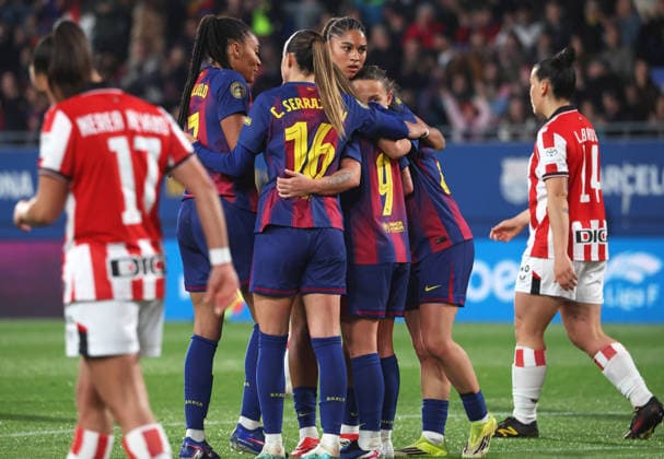 FC Barcelona, Barca Femeni v Athletic Club Femenino - Liga F Moeve FRC Barcelona players celebrate during the match between FC Barcelona Femeni and Athletic Club Femenino, corresponding to week 23 of the Liga F Moeve, at the Johan Cruyff Stadium in Barcelona, Spain, on March 21, 2026. Barcelona Barcelona Spain  Copyright: xUrbanandsportx originalFilename:urbanandsport-fcbarcel260321_nposd.jpg