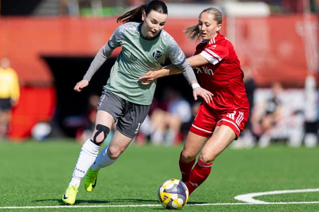 Regionalliga Nordost Frauen 1 FC Union Berlin II vs 1 FFV Erfurt Berlin 22 03 2026 Lea Schrenk 19 1 FFV Erfurt vs Silje Skaara Helgesen 2 1 FC Union Berlin II Regionalliga Nordost Frauen 1 FC Union Berlin II vs 1 FFV Erfurt Trainingszentrum Oberspree KR1 22 03 2026 Copyright: xBEAUTIFULxSPORTS Duehringx