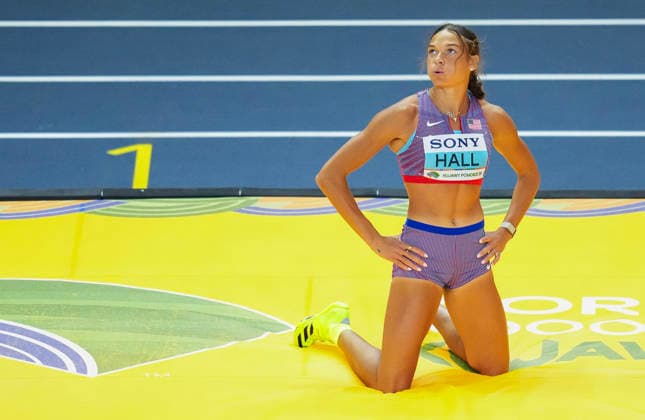 World Athletics Indoor Championships Kujawy Pomorze 26 in Torun, Poland Anna Hall of the US reacts during the Pentathlon High Jump on day 3 of the World Athletics Indoor Championships Kujawy Pomorze 26 at the Kujawsko-Pomorska Arena Torun, Poland on March 22, 2026. TORUN POLAND  Copyright: xMatrixxImagesx xNicxBothmax