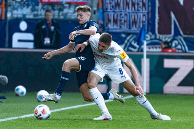 Germany 2 Bundesliga 2025 2026 Matchday 27, VfL Bochum vs Holstein Kiel Sunday, 22 03 2026 Vonovia Ruhr Stadion, North Rhine-Westphalia Callum Marshall VfL Bochum, 16 Marko Ivezic Holstein Kiel, 6 Copyright: xCelinaxLeiersx