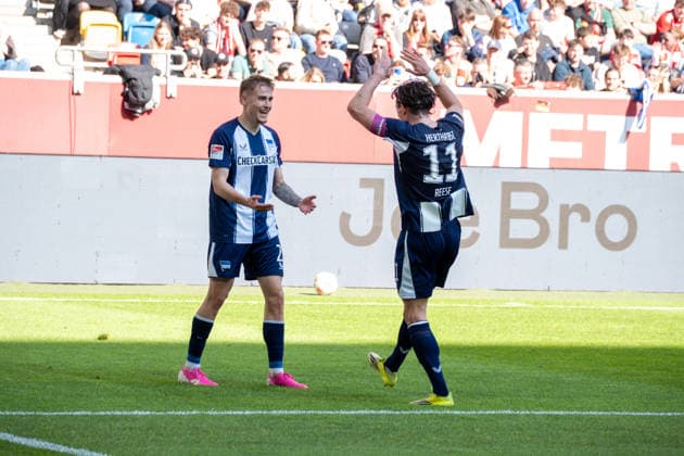 Germany 2 Bundesliga 2025 26 Fortuna Düsseldorf vs Hertha BSC, 27 Matchday 22 03 2026 MERKUR SPIEL ARENA Düsseldorf cheers after his goal for 4 1 Marten Winkler Hertha BSC,22 Cheers, enthusiasm, joy, emotion Copyright: xOrhanxHabashx