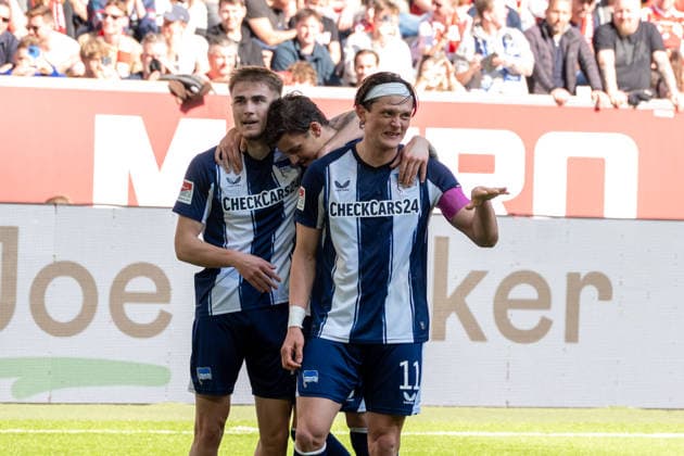 Germany 2 Bundesliga 2025 26 Fortuna Düsseldorf vs Hertha BSC, 27 Matchday 22 03 2026 MERKUR SPIEL ARENA Düsseldorf cheers after his goal for 4 1 Marten Winkler Hertha BSC,22 Cheers, enthusiasm, joy, emotion Copyright: xOrhanxHabashx