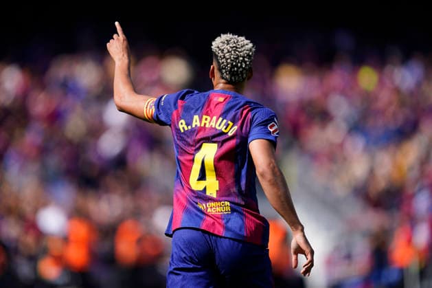 ESP: FC Barcelona, Barca - Rayo Vallecano. La Liga EA Sports. Date 29 Ronald Araujo of FC Barcelona celebrates the 1-0 during the La Liga EA Sports match between FC Barcelona and Rayo Vallecano played at Spotify Camp Nou Stadium on 22 March 2026 in Barcelona, Spain. kpng Copyright: xSergioxRuizx xPRESSINPHOTOx PS_260322_BAR_RAY_014