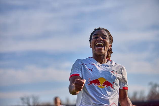 22 03 2026, GER, Womens soccer, BL, 2025 2026, RB Leipzig SC Freiburg Delice Boboy 17, RB Leipzig , cheering after 2 0 Leipzig training center of the Red Bull Saxony Germany