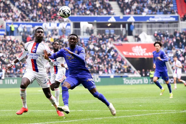 Olympique Lyonnais v AS Monaco - Ligue 1 McDonald s 2025 2026 19 Moussa NIAKHATE (ol) - 09 Folarin BALOGUN (asm) during the Ligue 1 McDonald s match between Lyon and Monaco at Groupama Stadium on March 22, 2026 in Lyon, France. Lyon France  Copyright: xFEPx 776348333