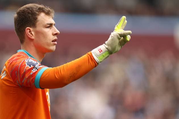 Goalkeeper Mads Hermansen of West Ham United Aston Villa v West Ham United, Premier League, Football, Villa Park, Birmingham, UK - 22 Mar 2026Birmingham Villa Park United Kingdom EDITORIAL USE ONLY No use with unauthorised audio, video, data, fixture lists, club league logos or live services. Online in-match use limited to 120 images, no video emulation. No use in betting, games or single club league player publications. Copyright: xRyanxBrowne Shutterstockx 16783328cp