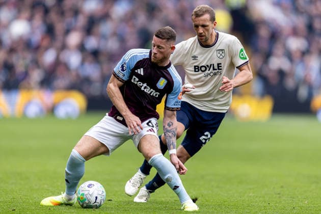 Aston Villa v West Ham United, Premier League Aston Villa midfielder Ross Barkley (6) battles for possession during the Premier League match between Aston Villa and West Ham United at Villa Park, Birmingham, UK on 22 March 2026. Birmingham Villa Park West Midlands UK Editorial use only DataCo restrictions apply See www.football-dataco.com , Copyright: xManjitxNarotrax PSI-23950-0027