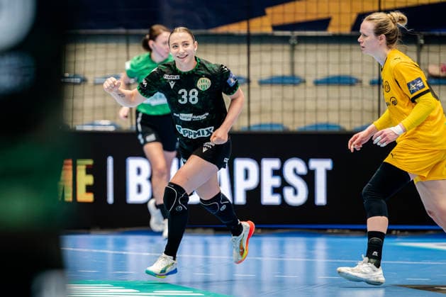 Hamm, 22 03 2026, Handball, Women, EHF Champions League, Play offs, 2025 2026 BVB Borussia Dortmund FTC Rail Cargo Hungaria Petra Anna Simon FTC Rail Cargo Hungaria, 38 cheers after a goal Hamm Westpress Arena NRW Germany