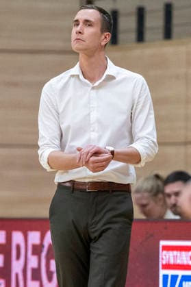 Toyota DBBL 2025 2026 Syntainics MBC vs TK Hannover Luchse Halle Saale, Germany 22 March 2026 In the picture coach Jesper Sundberg Hannover Halle Saale swh Arena Sachsen Anhalt Germany