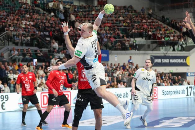 22 03 2026, xgox, handball, European Championship qualification, Germany Egypt emspor v l Justus Fischer Germany, 54 throws goal, goal scorer, scores goal, scores the goal Bremen