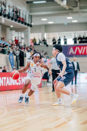 BB 1BL Women Syntainics MBC Lions TK Hannover Luchse Lashae Dwyer TK Hannover Luchse during the 2025 2026 season in the DBBL Toyota Bundesliga Syntainics MBC Lions and TK Hannover Luchse at the SWH Arena on March 22, 2026 in Halle Saale, Sachsen Anhalt, Germany