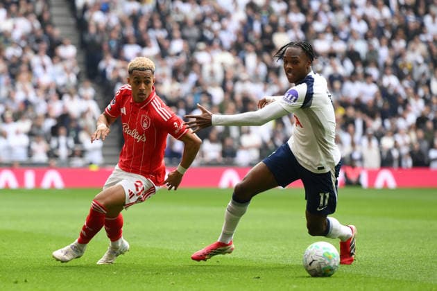 Tottenham Hotspur v Nottingham Forest - Premier League Omari Hutchinson of Nottingham Forest is under pressure from Mathys Tel of Tottenham Hotspur during the Premier League match between Tottenham Hotspur and Nottingham Forest at the Tottenham Hotspur Stadium in London on March 22, 2026. London Greater London United Kingdom  Copyright: xMIxNewsx originalFilename:fletcher-tottenha260322_npLv7.jpg