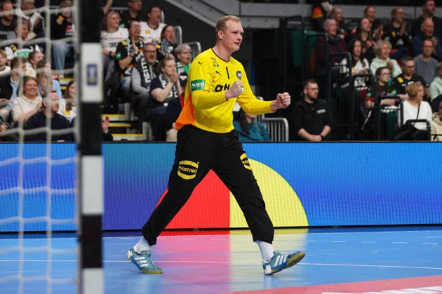 22 03 2026, Handball, International match men, Germany Egypt, ÖVB Arena Bremen David Späth Germany 01 cheers and gesticulates xKamilxWilkowskixPress photoKochx Bremen Germany