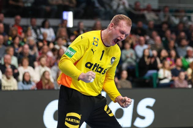 22 03 2026, Handball, International match men, Germany Egypt, ÖVB Arena Bremen David Späth Germany 01 cheers and shouts xKamilxWilkowskixPress photoKochx Bremen Germany