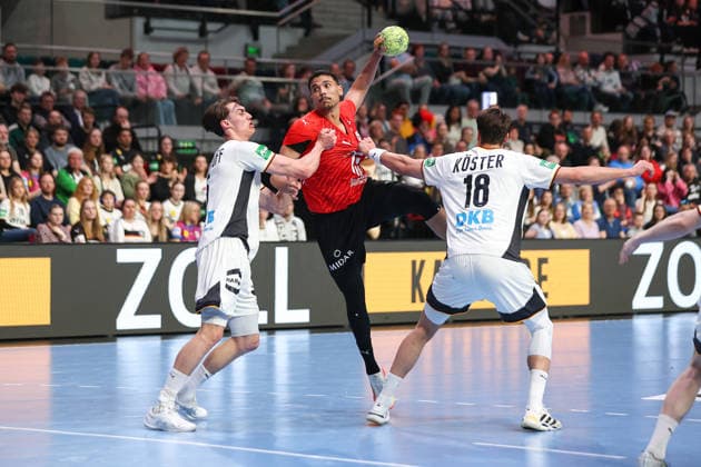 22 03 2026, Handball, International match men, Germany Egypt, ÖVB Arena Bremen Mohab Saied Egypt 48 in duel with Julian Köster Germany 18 xKamilxWilkowskixPressefotoKochx Bremen Germany