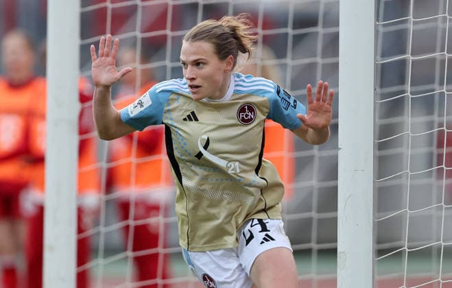 Lein Nastassja Tor 1-2 , 1.FC Nürnberg-1.FC Köln Frauen , Frauen Bundesliga , Fußball , in den Max Morlock Stadion, in Nürnberg , Bayern , Deutschland. März 22 , 2026 . Photo by: Davide Elias IPA Photo Pressefoto DENL Copyright: xDavidexEliasx