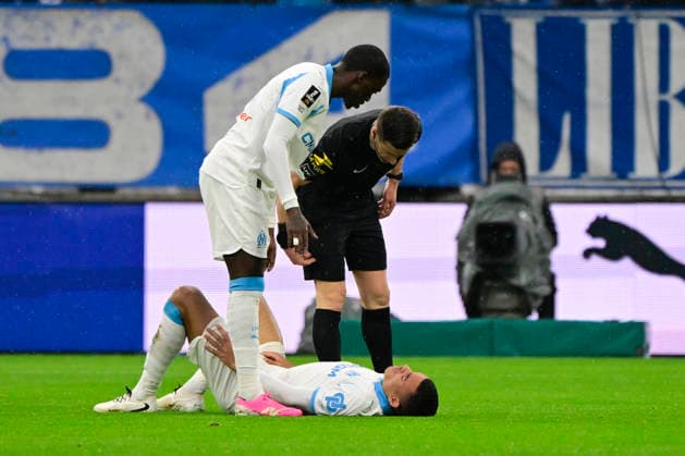 FOOTBALL : Olympique de Marseille VS LOSC - Ligue 1 McDonald s - 22 03 2026 Injury Mason Greenwood (OM) - Ligue 1 McDonald™s match between Olympique de Marseille and LOSC on March 22, 2026 at the Orange Velodrome Stadium in Marseille. MarseilleFrance  Copyright: xWilliamxCannarellax