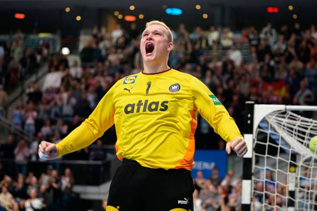 Bremen Handball International Germany Egypt Goalkeeper David Späth David Spaeth Germany Cheers Joy Emotion Bremen ÖVB Arena Germany