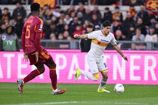 Evan N Dicka of A.S. Roma and Omri Gandelman of U.S. Lecce are in action during the 30th day of the Serie A Championship between A.S. Roma and U.S. Lecce at the Olympic Stadium on March 22, 2026 in Rome, Italy.  Copyright: xDomenicoxCippitelli IPAxSportx xipa-agency.netx xx IPA_73299603 IPA_Agency_IPA73299603