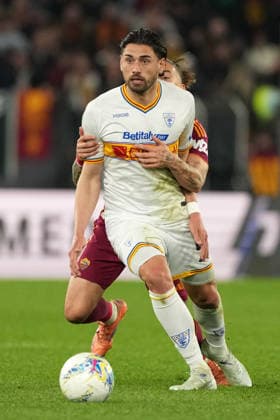 Santiago Pierotti of US Lecce and Kostas Tsimikas of AS Roma during the Serie A 2025 2026 football match between AS Roma and US Lecce at Stadio Olimpico in Rome (Italy), March 22, 2026. AntoniettaxBaldassarre