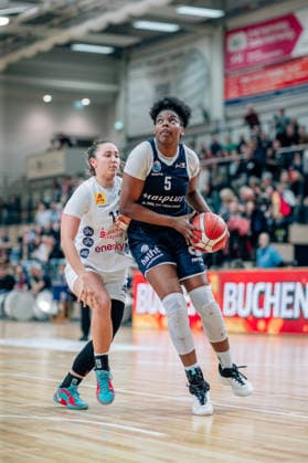 BB 1BL Women Syntainics MBC Lions TK Hannover Luchse Khalis Cain GISA Lions MBC during the 2025 2026 season in the DBBL Toyota Bundesliga Syntainics MBC Lions and TK Hannover Luchse at the SWH Arena on March 22, 2026 in Halle Saale, Sachsen Anhalt, Germany