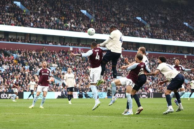 Axel Disasi of West Ham United heads towards goal. Aston Villa v West Ham United, Premier League, Football, Villa Park, Birmingham, UK - 22 Mar 2026Birmingham Villa Park United Kingdom EDITORIAL USE ONLY No use with unauthorised audio, video, data, fixture lists, club league logos or live services. Online in-match use limited to 120 images, no video emulation. No use in betting, games or single club league player publications. Copyright: xRyanxBrowne Shutterstockx 16783328cv