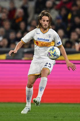 Antonino Gallo of U.S. Lecce is in action during the 30th day of the Serie A Championship between A.S. Roma and U.S. Lecce at the Olympic Stadium on March 22, 2026 in Rome, Italy.  Copyright: xDomenicoxCippitelli IPAxSportx xipa-agency.netx xx IPA_73301161 IPA_Agency_IPA73301161