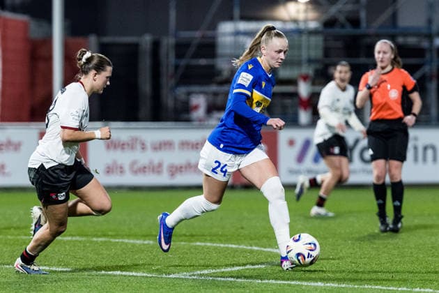 GOOGLE PIXEL Womens Bundesliga, Bayer 04 Leverkusen FC Carl Zeiss Jena 22 03 2026 Isabella Jaron FC Carl Zeiss Jena, 24 on the ball GOOGLE PIXEL Womens Bundesliga, Bayer 04 Leverkusen FC Carl Zeiss Jena, Leverkusen, Ulrich Haberland Stadium on 22 03 2026 DFB REGULATIONS PROHIBIT ANY USE OF PHOTOGRAPHS AS IMAGE SEQUENCES AND OR QUASI VIDEO Copyright: xBEAUTIFULxSPORTS Wunderlx