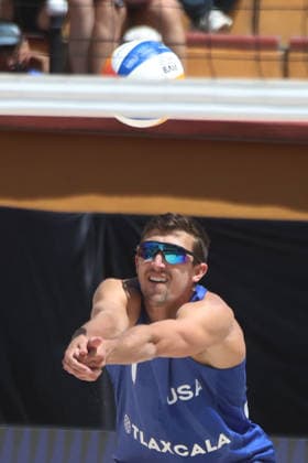 Men™s 2026 Volleyball World Beach Pro Tour- Semifinals Timothy Brewster of United States hits the ball during the Semifinals match against Argentina of the 2026 Men s Volleyball World Beach Pro Tour between Argentina and United States. on March 22, 2026 in Tlaxcala, Mexico. (Photo by Essene Hernandez Eyepix Group) Copyright: xEssenexHernandez xEyepixxGroupx EH_21032026_178864