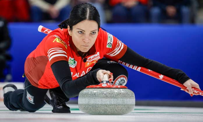 March 22, 2026, Calgary, Ab, CANADA: Team Canada skip Kerri Einarson delivers a stone against Switzerland during the gold medal draw at the World Women™s Curling Championship in Calgary, Sunday, March 22, 2026. Kerri Einarson  - ZUMAc35_ 20260322_zaf_c35_023 Copyright: xJeffxMcintoshx