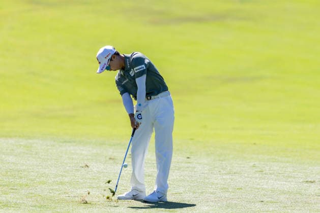 MENLO PARK, CA - MARCH 22: Hyo Joo Kim of South Korea hits her second shot on the first hole during the final round of the LPGA, Golf Damen Fortinet Founders Cup on March 22, 2026 at Sharon Heights Golf & Country Club in Menlo Park, CA. (Photo by Matthew Huang Icon Sportswire) GOLF: MAR 22 LPGA Fortinet Founders Cup EDITORIAL USE ONLY Icon2603220214