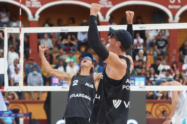 March 22, 2026, Tlaxcala, Ciudad de Mexico, Mexico: DÃ‚Â Artagnan Potts and Jack Pearse of Australia celebrating after winning the final match against Argentina of the 2026 Men s Volleyball World Beach Pro Tour between Australia and Argentina on March 22, 2026 in Tlaxcala, Mexico. Tlaxcala Mexico - ZUMAe321 20260322_zsa_e321_312 Copyright: xEssenexHernandezx