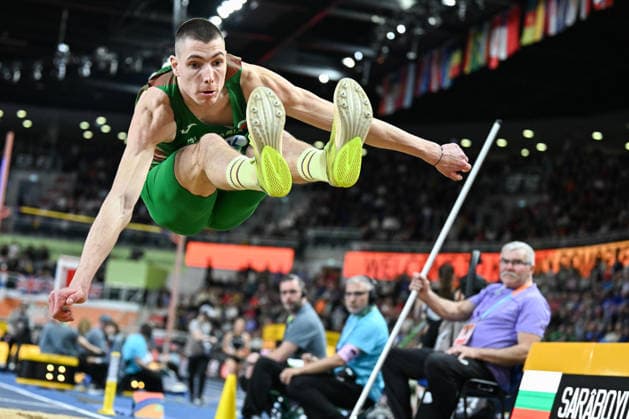 (260323) -- TORUN, March 23, 2026 -- Bozhidar Saraboyukov of Bulgaria competes during the men s long jump final at the 2026 World Athletics Indoor Championships in Torun, Poland, March 22, 2026. ) (SP)POLAND-TORUN-ATHLETICS-WORLD ATHLETICS INDOOR CHAMPIONSHIPS-LONG JUMP-MEN ZhangxHaofu 