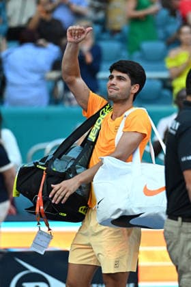 Itau Miami Open - Carlos Alcaraz Carlos Alcaraz (ESP) lost his third round match at the Itau Miami Tennis Open in Miami , USA, on March 22, 2026. Photo by Corinne Dubreuil ABACAPRESS.COM Miami United States  Copyright: xDubreuilxCorinne ABACAx