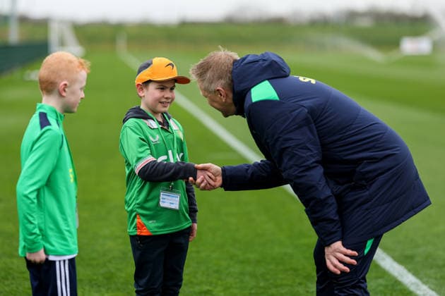 Republic of Ireland Squad Training, FAI HQ, Dublin 23 3 2026 Head coach Heimir Hallgrimsson greets young fans Heimir Hallgrimsson greets young fans 23 3 2026  Copyright: x INPHO RyanxByrnex RB2_1250