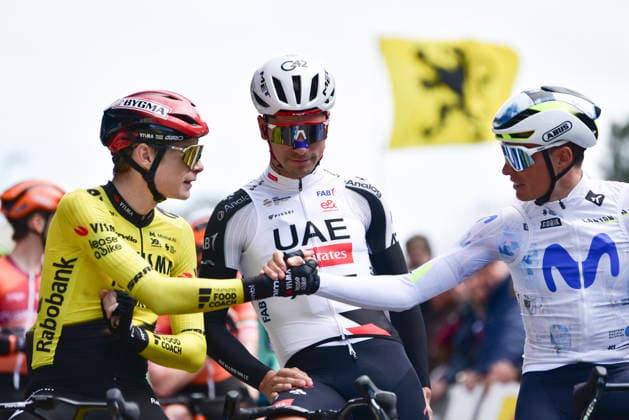 March 23, 2026, Sant Feliu De Guixols, Girona, Spain: Sant Feliu De Guixols. GC contenders Jonas Vingegaard, Joao Almeida and Enric Mas on the starting line of stage 1 of the Volta Catalunya 2026 cycling race Sant Feliu De Guixols Spain - ZUMAm214 20260323_zip_m214_032 Copyright: xMatteoxSeccix