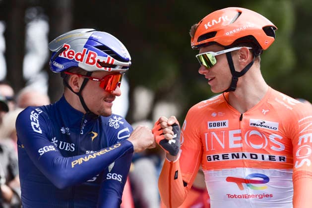 March 23, 2026, Sant Feliu De Guixols, Girona, Spain: Sant Feliu De Guixols. British GC contenders Thomas Pidcock and Oscar Onley on the starting line of the Volta Catalunya 2026 cycling race Sant Feliu De Guixols Spain - ZUMAm214 20260323_zip_m214_035 Copyright: xMatteoxSeccix