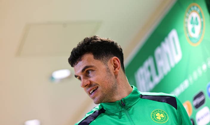 Republic of Ireland press conference, PK, Pressekonferenz FAI HQ, Dublin 23 3 2026 John Egan John Egan 23 3 2026  Copyright: x INPHO RyanxByrnex RB1_3433