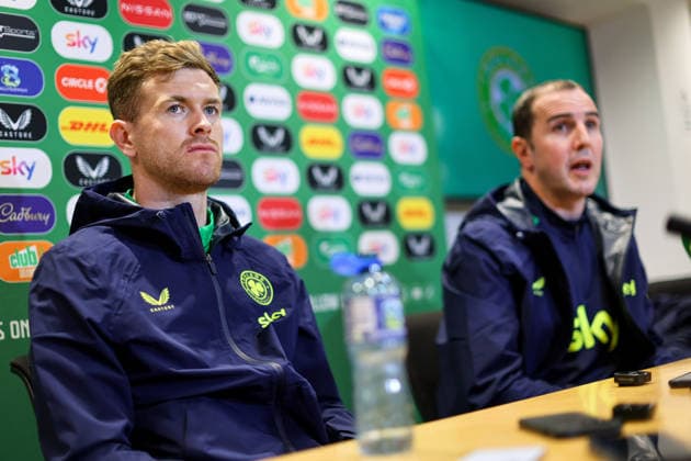 Republic of Ireland press conference, PK, Pressekonferenz FAI HQ, Dublin 23 3 2026 Nathan Collins and assistant coach John O™Shea Nathan Collins and John O™Shea 23 3 2026  Copyright: x INPHO RyanxByrnex RB1_3848